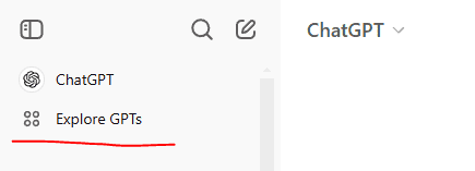 A screenshot showing you where to find Explore GPTs on the ChatGPT menu bar.