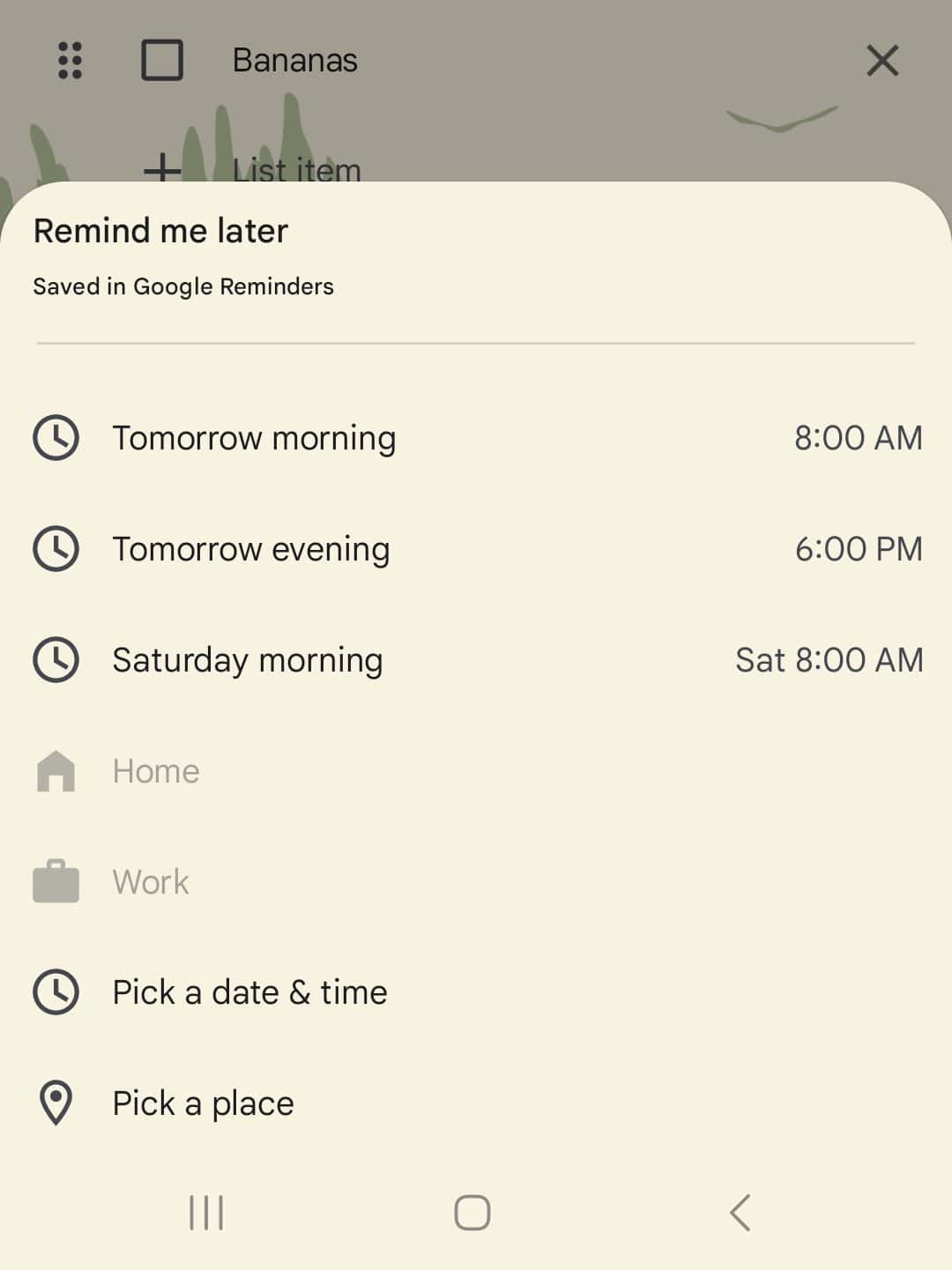 A mobile screenshot of how to set reminders in Google Keep.