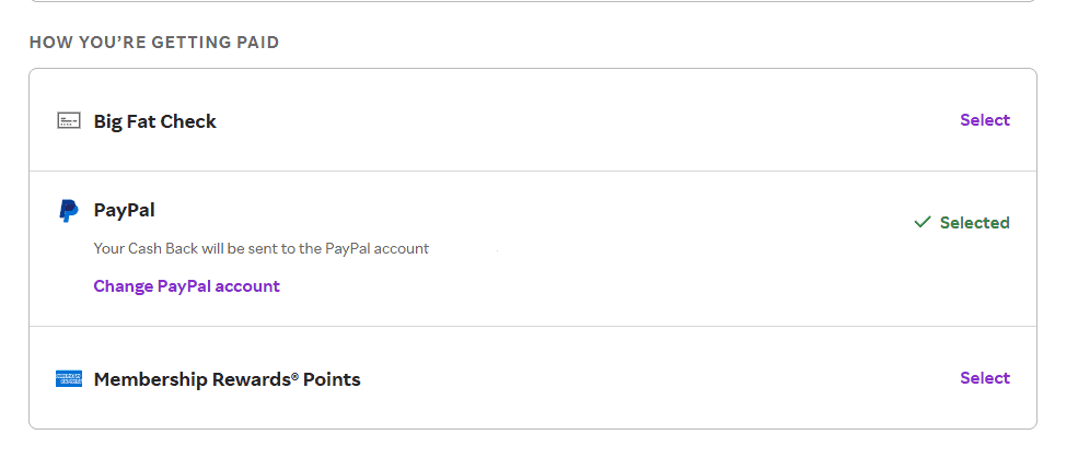 A screenshot showing Rakuten's account settings for choosing a payment method.