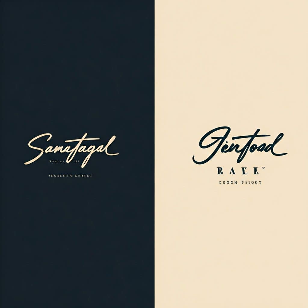 A side-by-side screenshot showing the effect of light and dark fonts on contrasting backgrounds in logo design using a free logo maker.