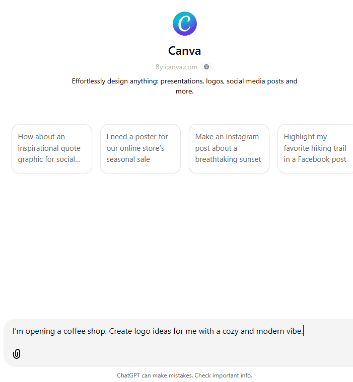 A prompt instructing ChatGPT to create a business logo.
