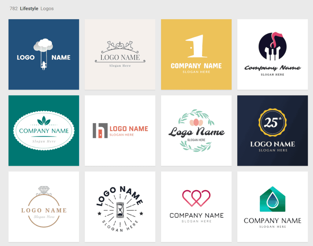 A screenshot of DesignEvo's template library.
