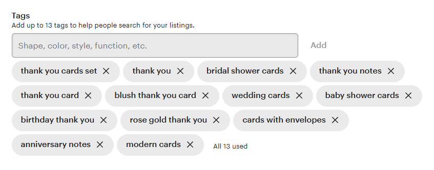 How to add tags to an Etsy listing.