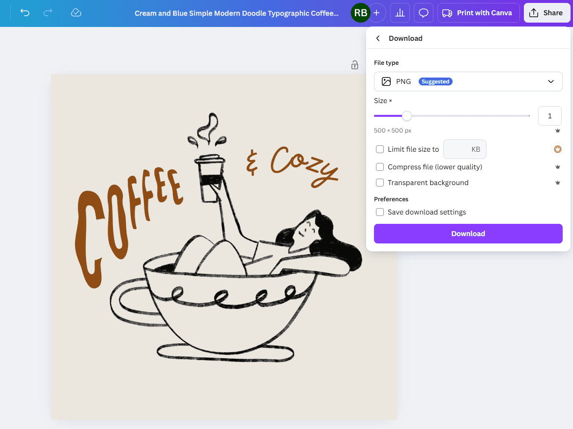 Exporting the business logo generated by ChatGPT in Canva in response to my prompt.
