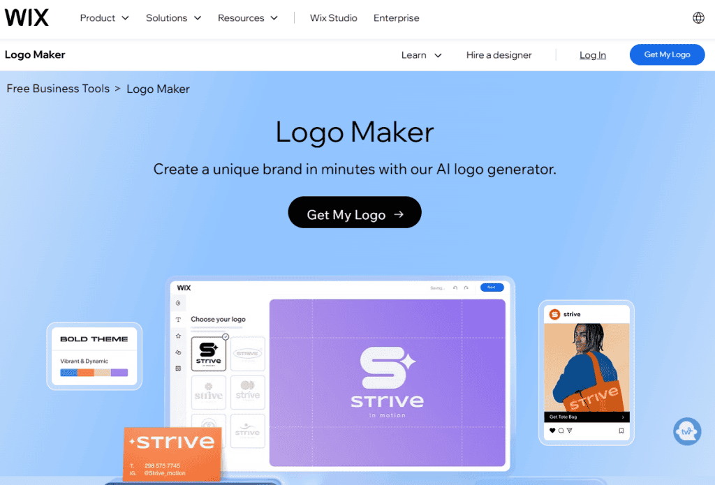 Start creating your logo with Wix by clicking the "Get My Logo" button.