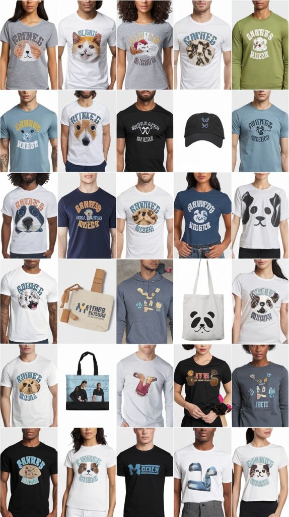 A variety of graphic t-shirts and apparel featuring pet designs, perfect for Etsy shop ideas products handmade, easy things to make and sell on Etsy, and things that sell well on Etsy.