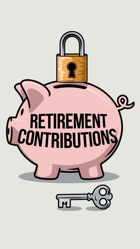 A cartoon piggy bank with a padlock and key, representing the importance of retirement savings and securing retirement contributions early for financial stability in your 30s.