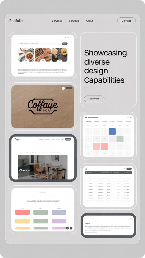 Freelancer’s digital portfolio with creative project mockups and templates, demonstrating how to present skills with no client history.