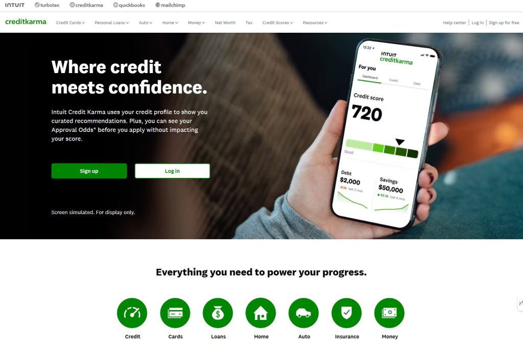 A screenshot of Credit Karma landing page.