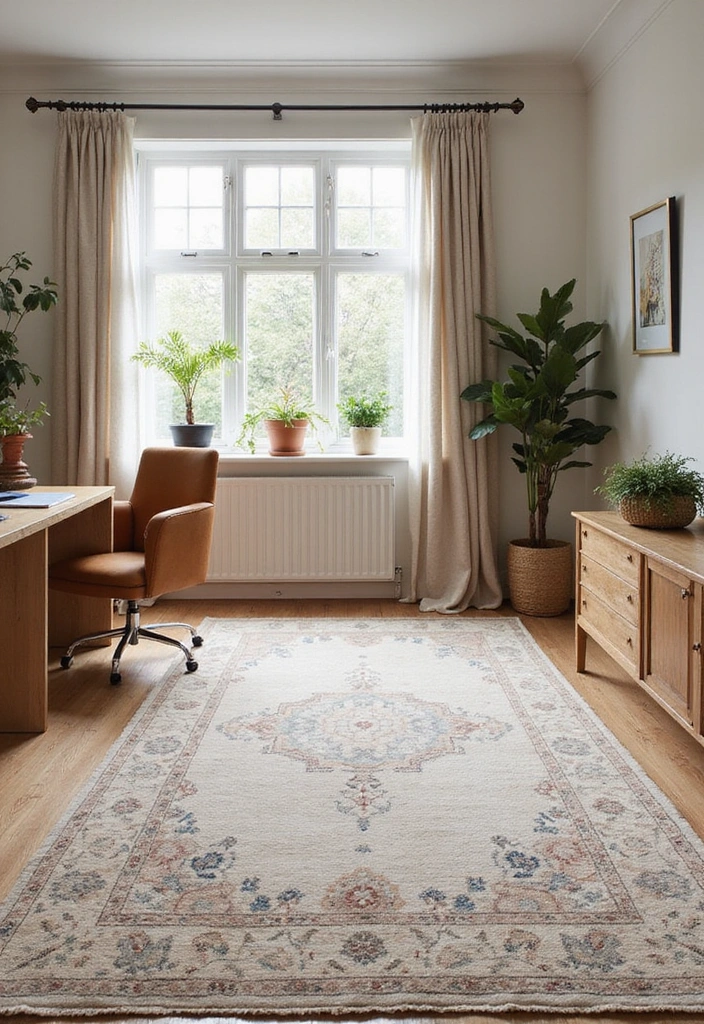 28 Cozy Living Room Office Combos That Make You Feel Right at Home! - 25. Layering Rugs for Comfort