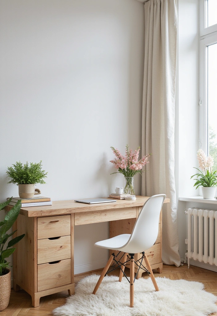 14 Gorgeous White Home Office Ideas to Elevate Your Workspace Design! - 12. Subtle Nature-Inspired