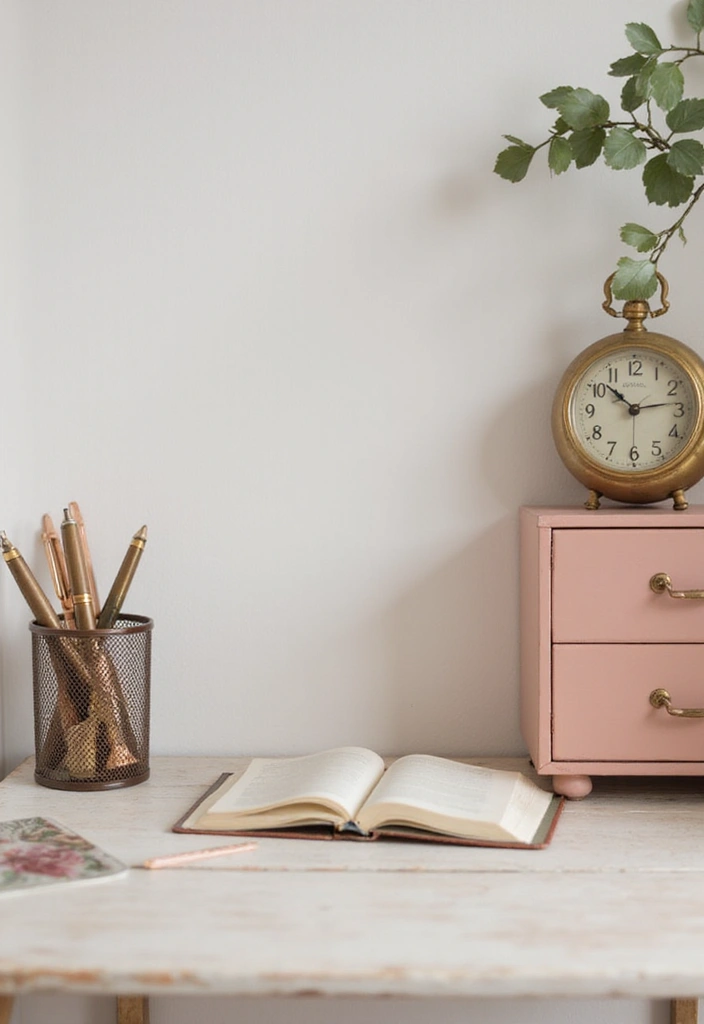 21 Stylish Feminine Home Office Ideas That Will Elevate Your Workday! - 18. Vintage-Inspired Desk Accessories