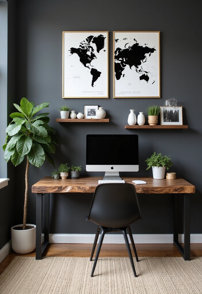 17 Black Accent Wall Inspirations for a Masculine Home Office (Increase Your Productivity!) - 1. Modern Minimalism