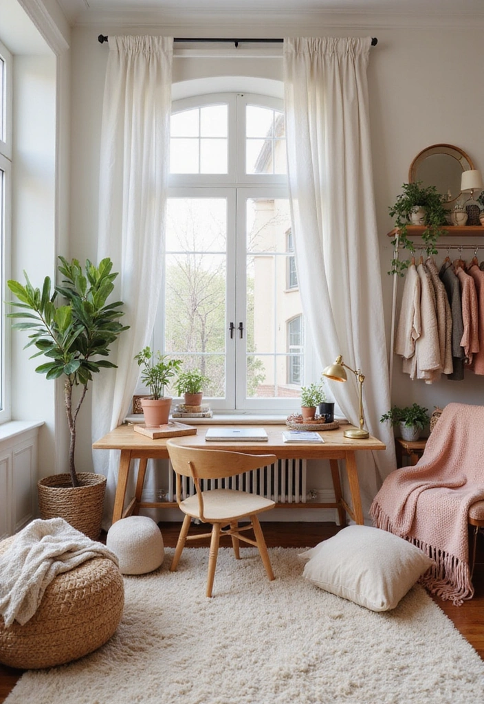 21 Stylish Feminine Home Office Ideas That Will Elevate Your Workday! - 20. Layered Textiles