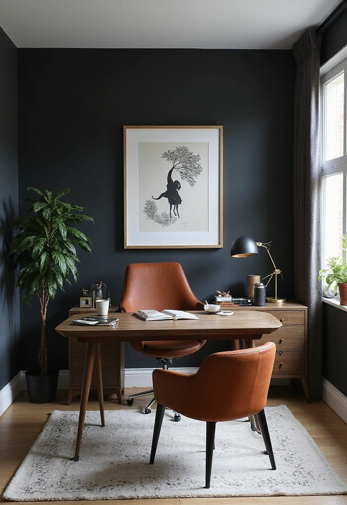17 Black Accent Wall Inspirations for a Masculine Home Office (Increase Your Productivity!) - 4. Contemporary Vibes