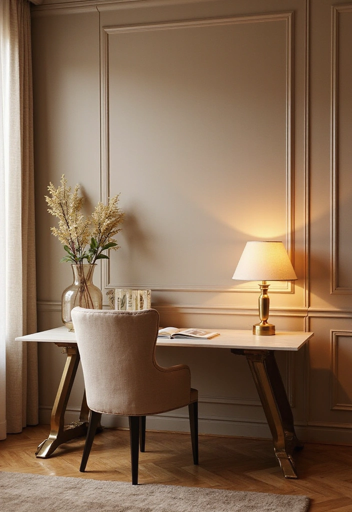 21 Stylish Feminine Home Office Ideas That Will Elevate Your Workday! - 5. Glamorous Gold Accents