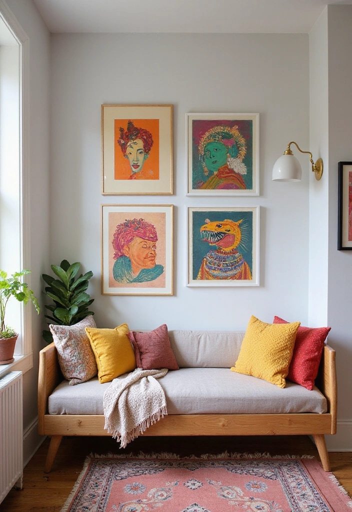 19 Cozy Office with Daybed Ideas - 15. Artistic Displays