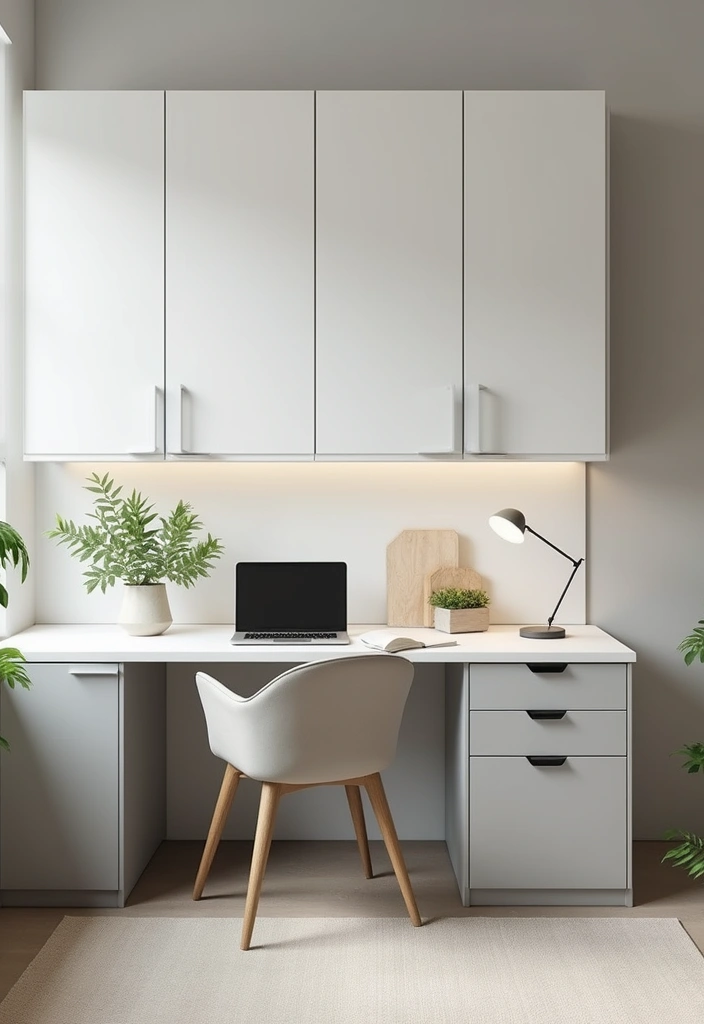20 Brilliant Built-In Desk and Cabinet Ideas for Your Dream Home Office! - 1. Sleek Modern Minimalism