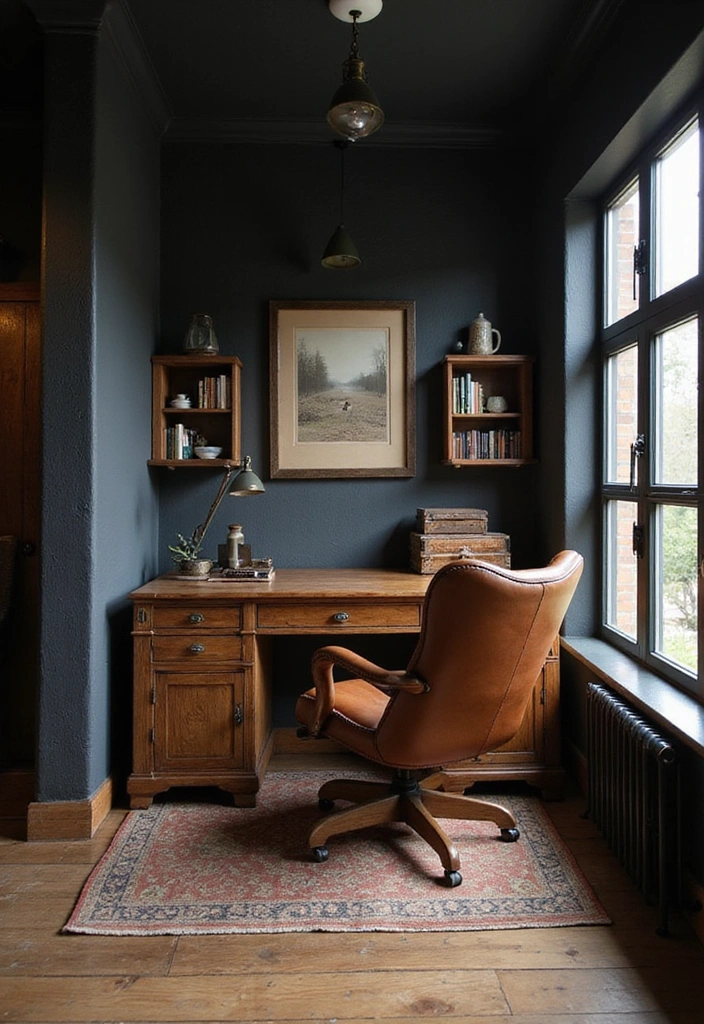 17 Black Accent Wall Inspirations for a Masculine Home Office (Increase Your Productivity!) - 2. Rustic Retreat