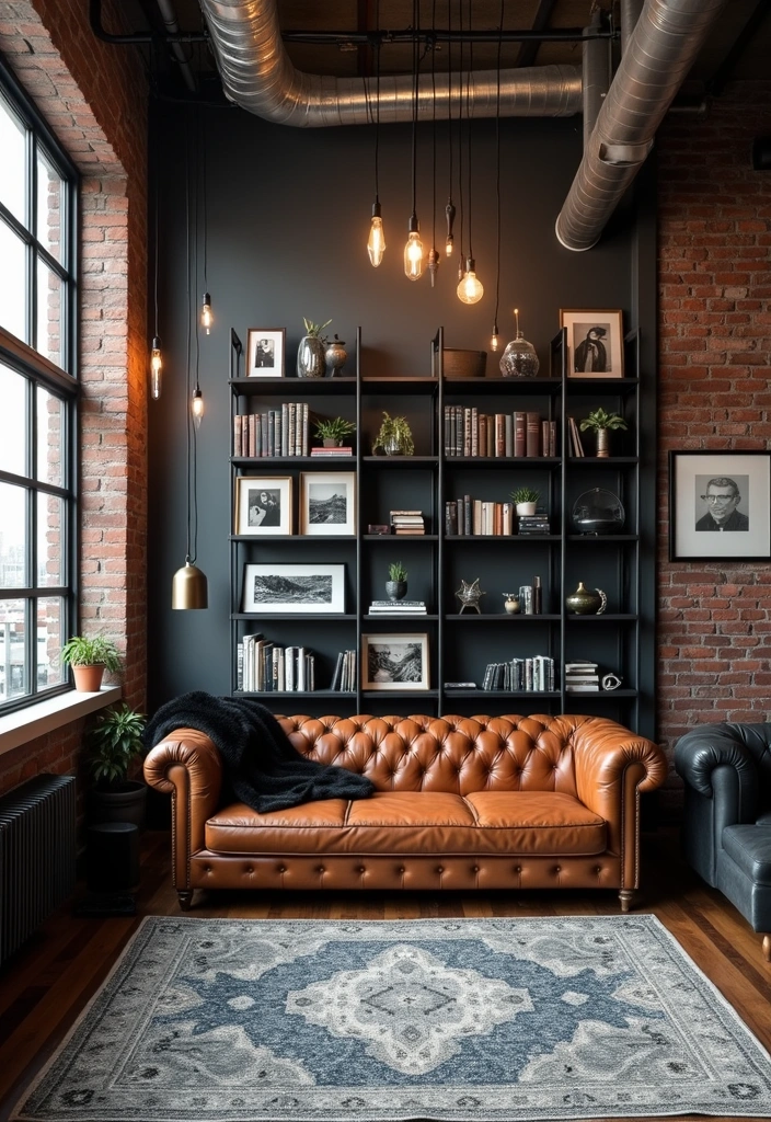 17 Black Accent Wall Inspirations for a Masculine Home Office (Increase Your Productivity!) - 3. Industrial Edge