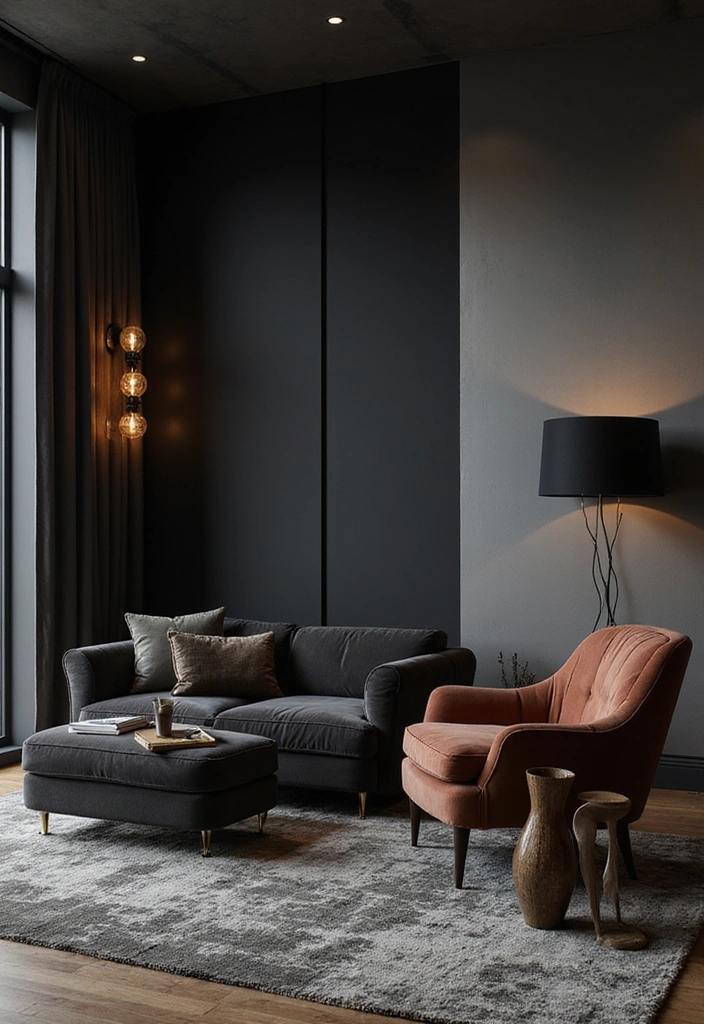 17 Black Accent Wall Inspirations for a Masculine Home Office (Increase Your Productivity!) - 17. Luxurious Textiles