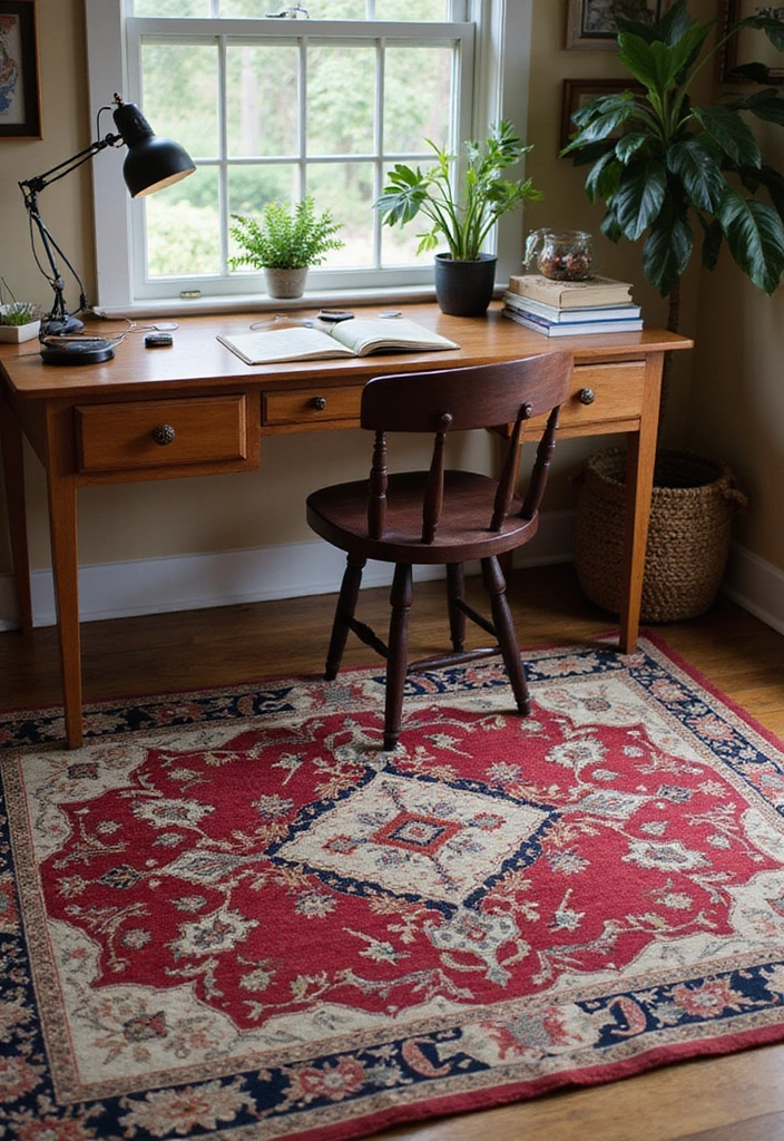 15 Vintage and Chic Home Office Ideas to Transform Your Workspace into a Dream! - 6. Vintage Rugs