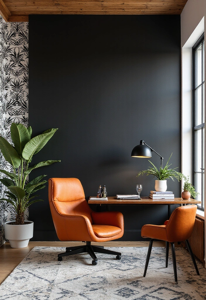 17 Black Accent Wall Inspirations for a Masculine Home Office (Increase Your Productivity!) - 8. Bold Patterns