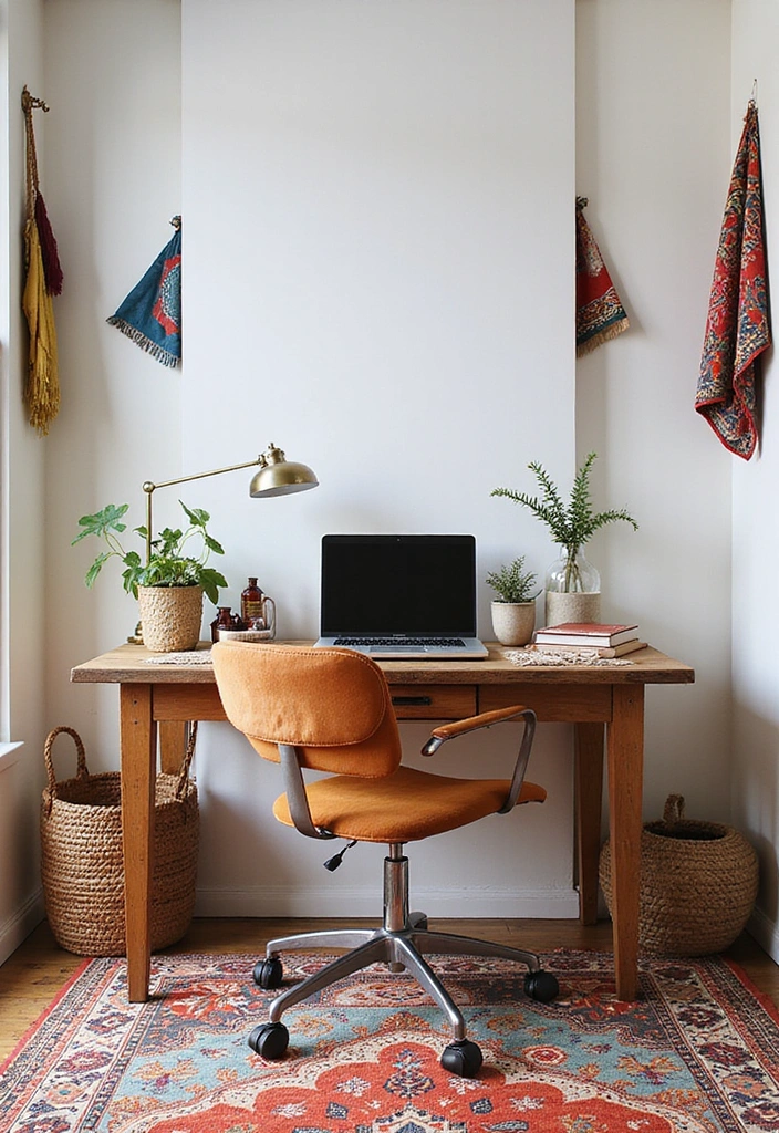 14 Gorgeous White Home Office Ideas to Elevate Your Workspace Design! - 13. Bohemian Flair