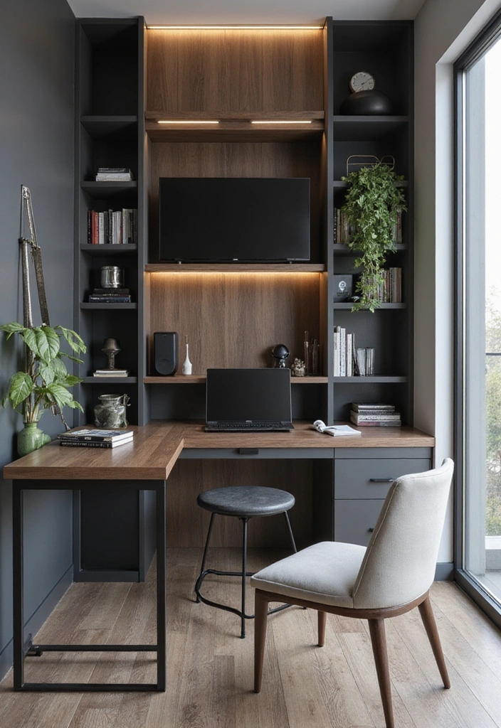 20 Brilliant Built-In Desk and Cabinet Ideas for Your Dream Home Office! - 9. Tech-friendly Designs for Men