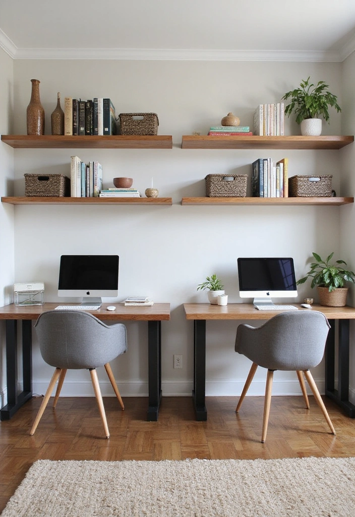 12 Creative Home Office Solutions for Two That Will Transform Your Space! - 2. Shared Floating Shelves