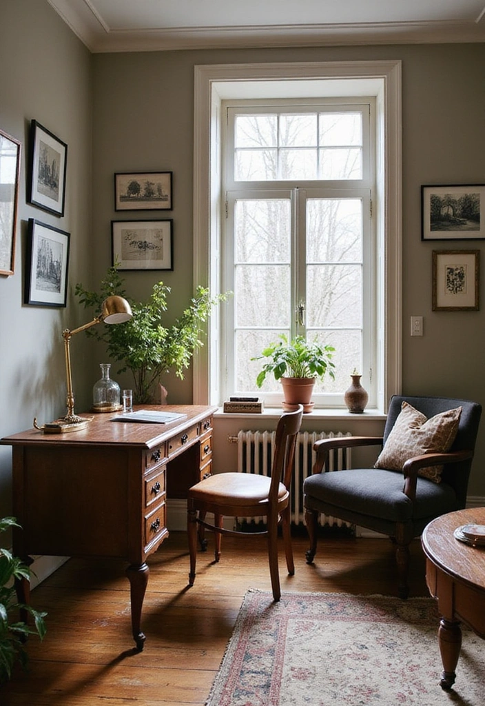 28 Cozy Living Room Office Combos That Make You Feel Right at Home! - 12. Mix Vintage and Modern Elements