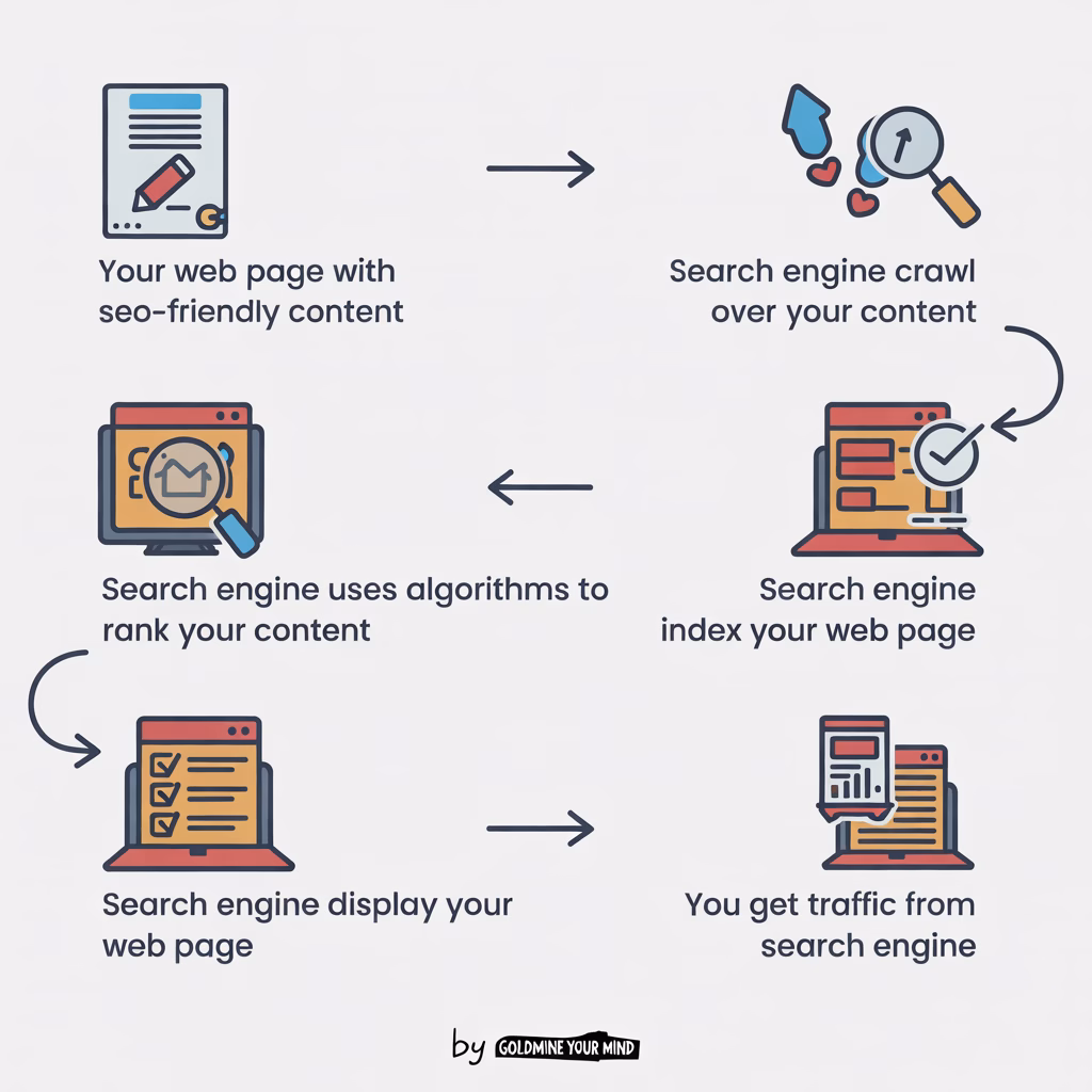 A visual representation of seo tips for beginners and how seo works.