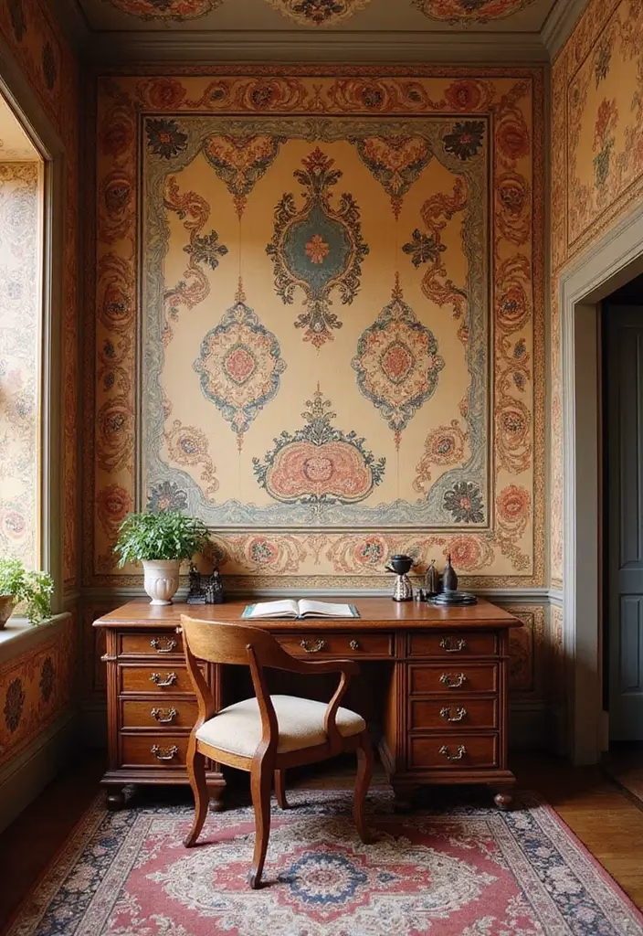 20 Hand-Painted Wall Patterns That Bring Your Home Office to Life - 8. Vintage Patterns