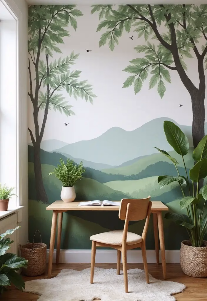 20 Hand-Painted Wall Patterns That Bring Your Home Office to Life - 10. Nature-Inspired Designs